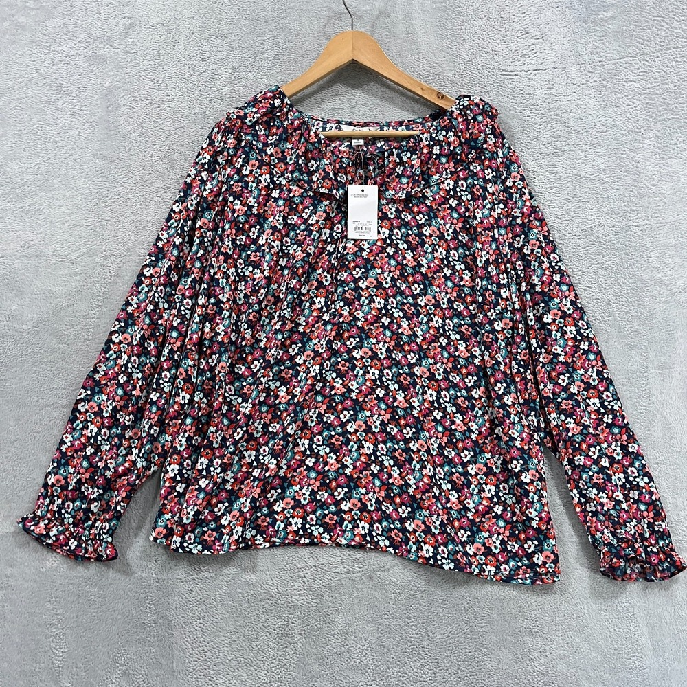 Croft‎ Barrow Blouse Top Women's 1X Floral Fairy Ruffle Neck Feminine Boho